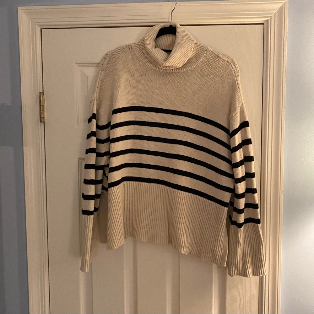 GAP Beige and Black Striped Turtleneck Sweater